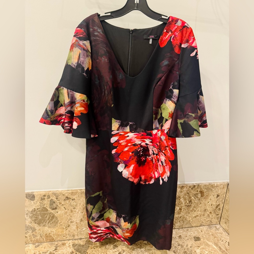 Trina Turk Black Dress with Red Floral Design